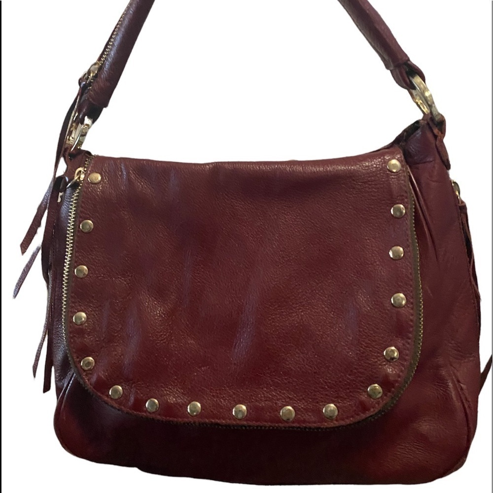 LAGGO ~ Merlot Leather w/Gold Studs & Tassel Zippers
